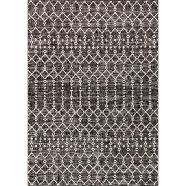 Ourika Moroccan Black/Gray 5 ft. 3 in. x 7 ft. 7 in. Geometric Textured Weave Indoor/Outdoor Area Rug