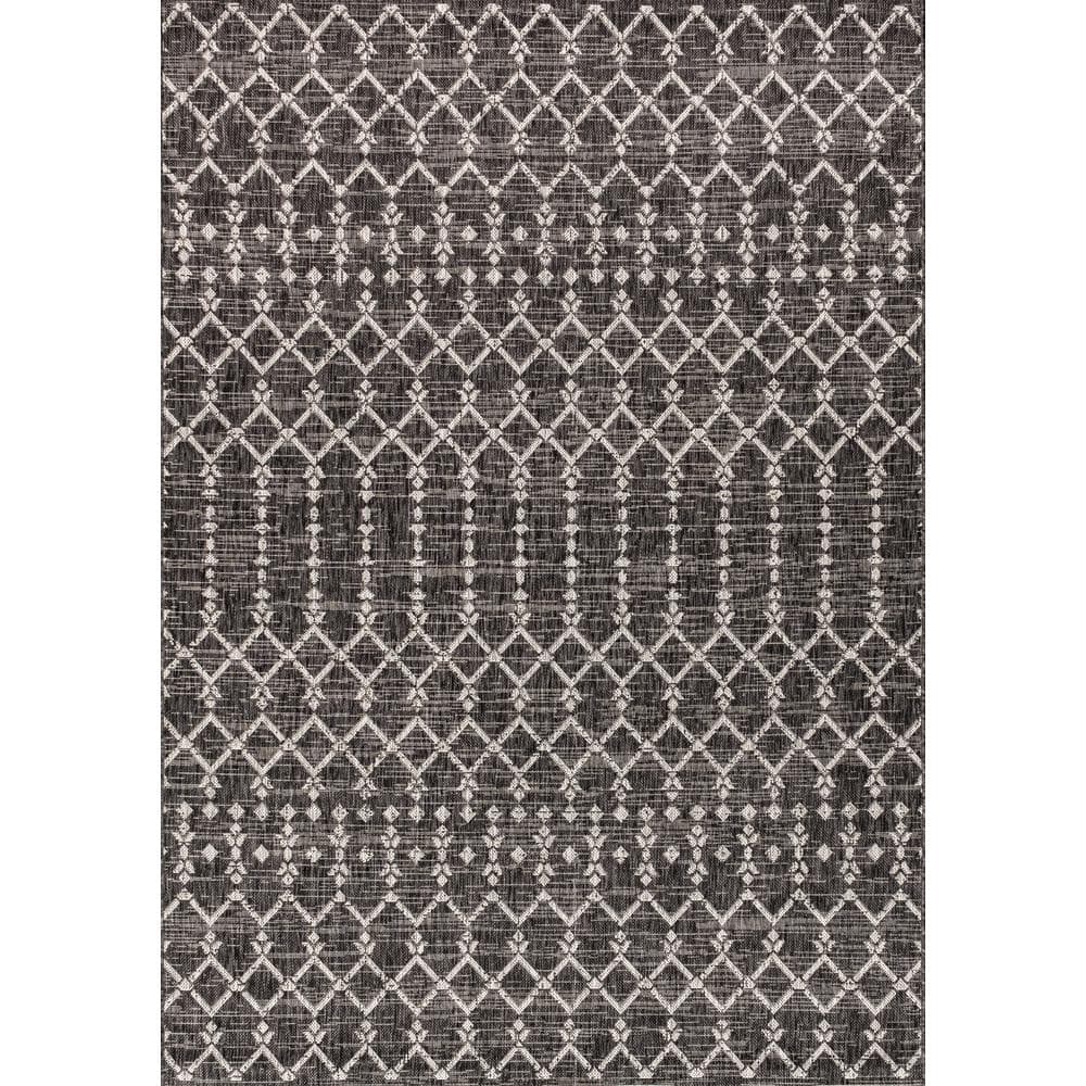 9' x 12' Black and Gray Geometric Synthetic Indoor/Outdoor Area Rug