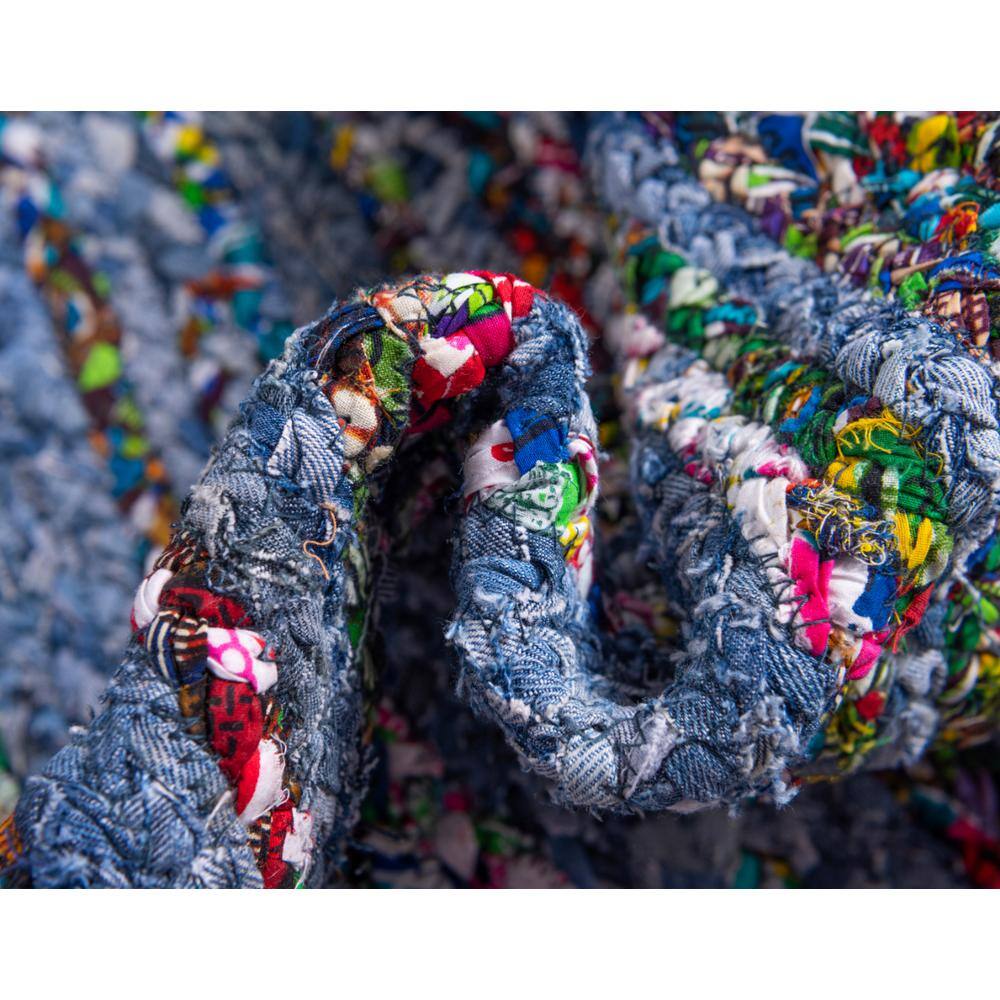 Handmade Blue and Multi Braided Cotton Runner Rug