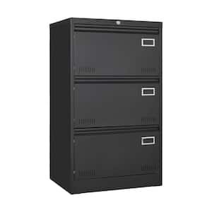 23.62 in. W x 17.71 in. D x 40.43 in. H Black Metal Linen Cabinet Filing Cabinet with 3-Drawers and Lock