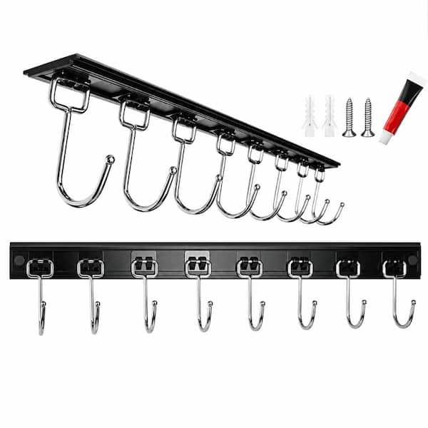 Black Hanging Utensil Rack Set of 2, Aluminum, 17.5 in, Wall or Under-Cabinet Space-Saving Storage Rack