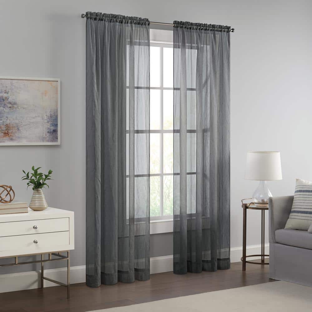Emina Gray Standard Polyester Sheer Rod Pocket Curtain Panel