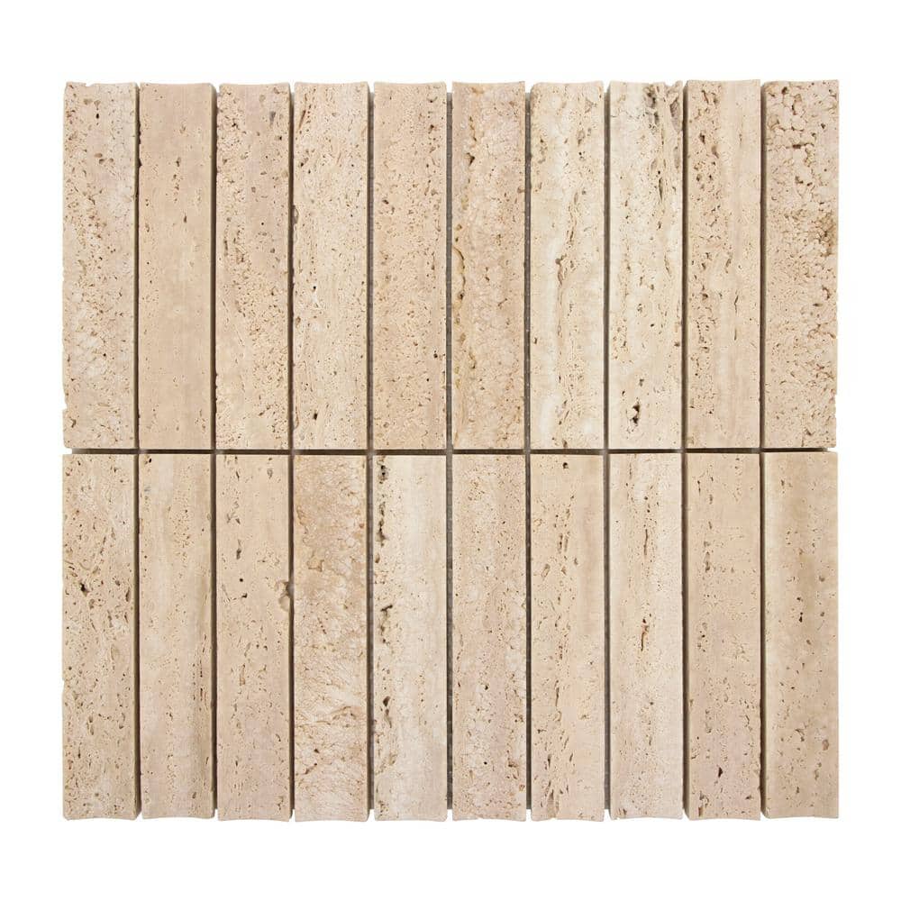 12.52" x 11.89" Honed Travertino Marble Mosaic Tile