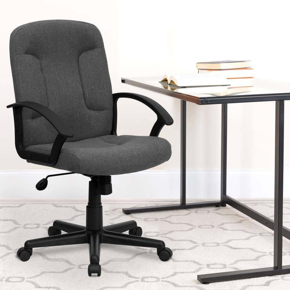 ErgoExec Mid-Back Gray Fabric Swivel Executive Chair with Nylon Arms
