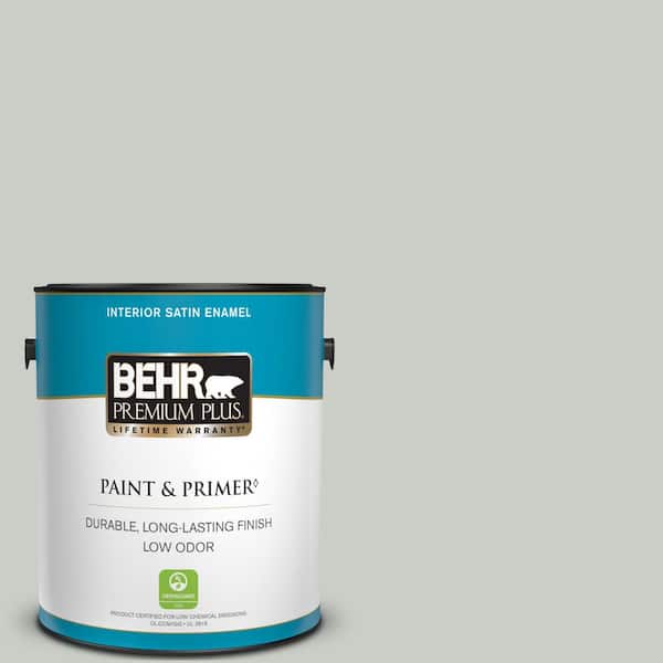 BEHR PREMIUM PLUS 1 gal. #PWL-89 Silver Setting Satin Enamel Low Odor Interior Paint & Primer