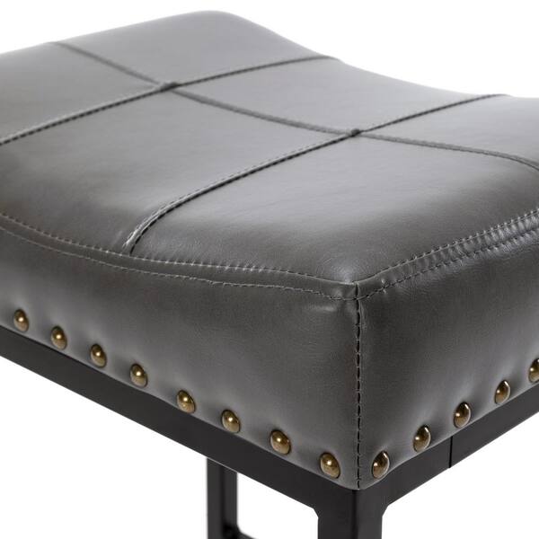 LUE BONA Small Foot Stool, Gray Square Foot Rest, PU Leather