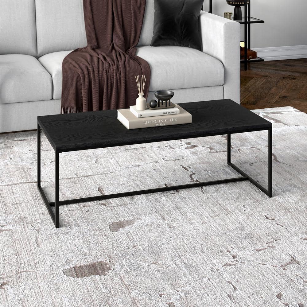 Boone 47'' Rectangular Black Grain Wood & Metal Coffee Table
