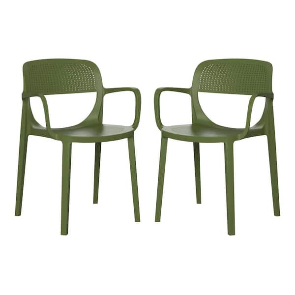 Frond and Form Outdoor Patio Assembled Poly Plastic Stacking Dining Armchair (Set of 2), Olive Green