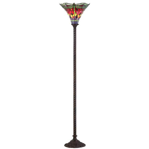 Jonathan Y Dragonfly Tiffany-Style 71 Torchiere Floor Lamp - Bronze