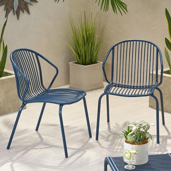 Zeus & Ruta 2-Piece Navy Blue Metal Outdoor Lawn Chair for Poolside, Patio, Garden and Deck