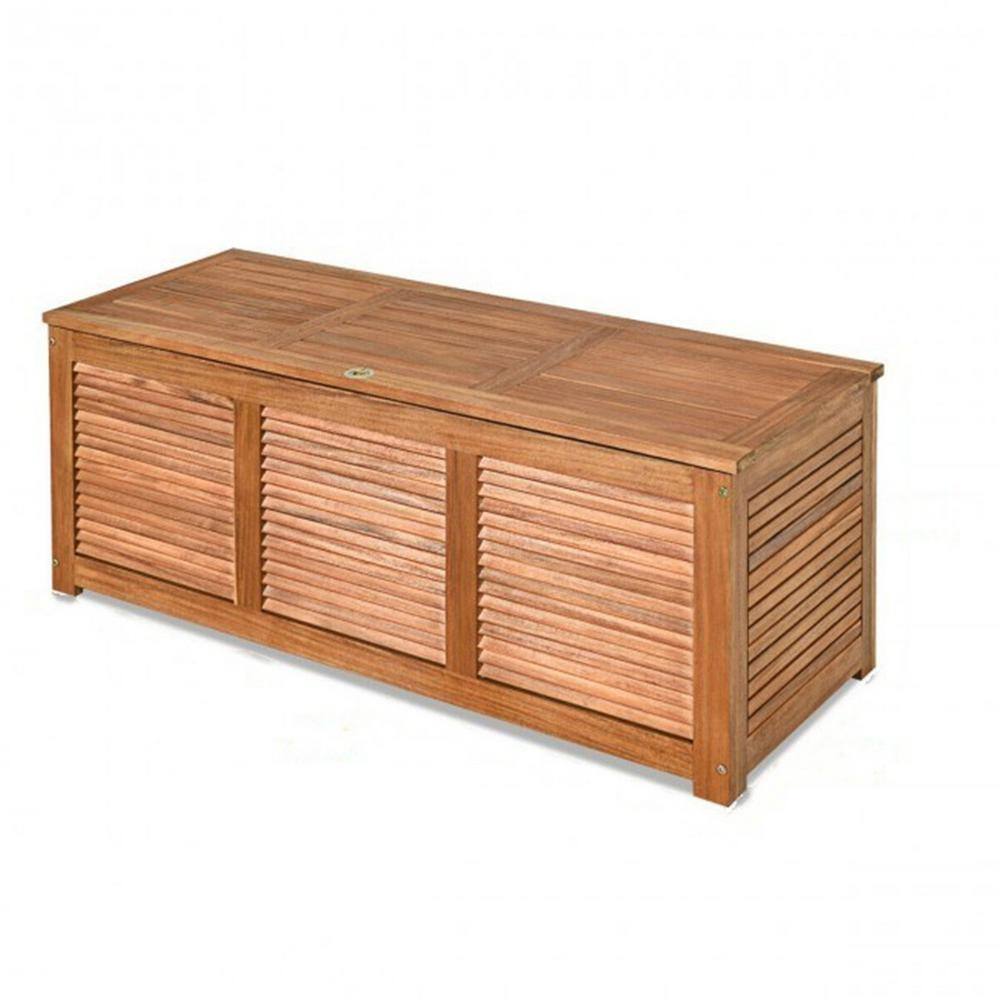 Afoxsos 47 Gal. Nature Solid Wood Deck Box Storage Bench Organization Tools and Storage for