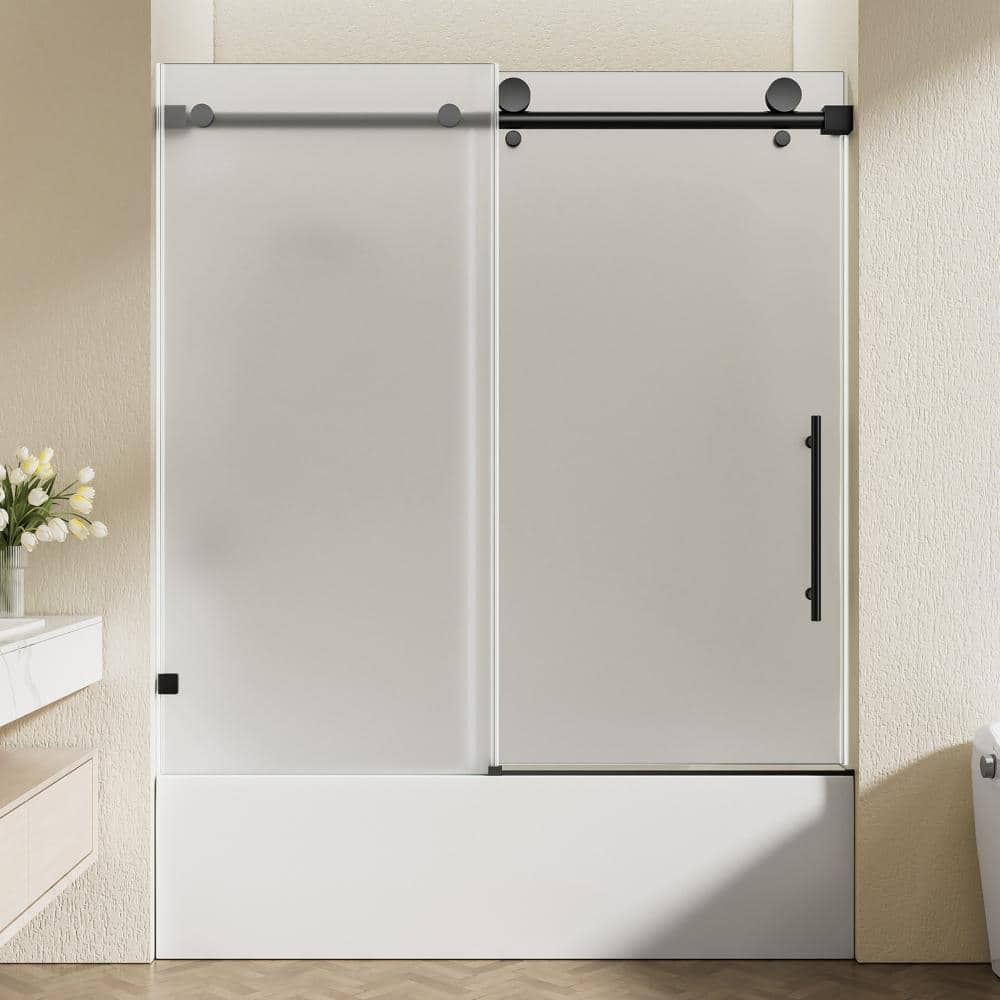 56-60 in.Wx60 in.H Black Frameless Double Sliding Tub Shower Door,6mm SGCC&ANSI Frosted Glass price history on PriceWatchPro
