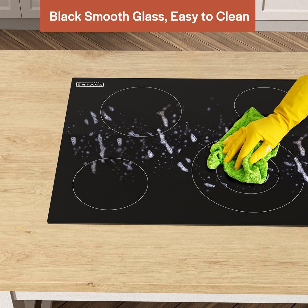 30" Black Glass Electric Cooktop with 4 Radiant Burners