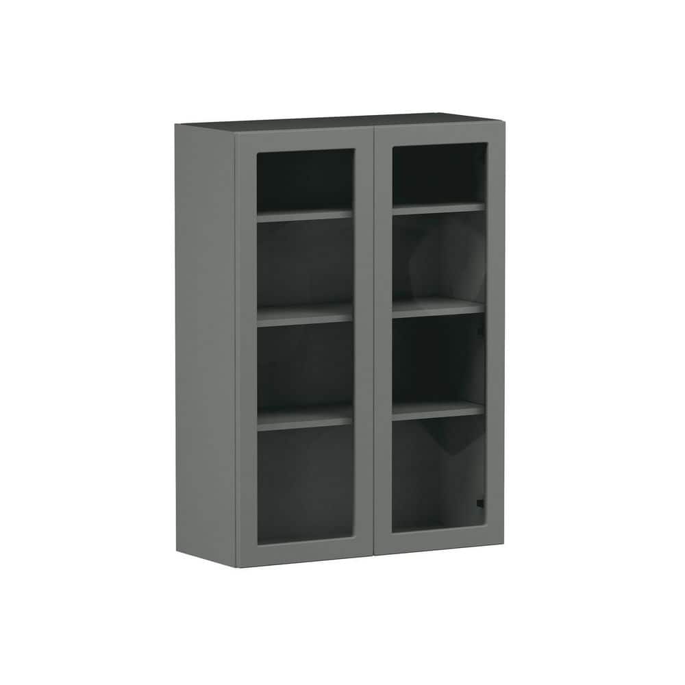Designer Series Melvern 30 in. W x 12 in. D x 42 in. H Assembled Shaker Glass Door Wall Kitchen Cabinet in Storm Gray