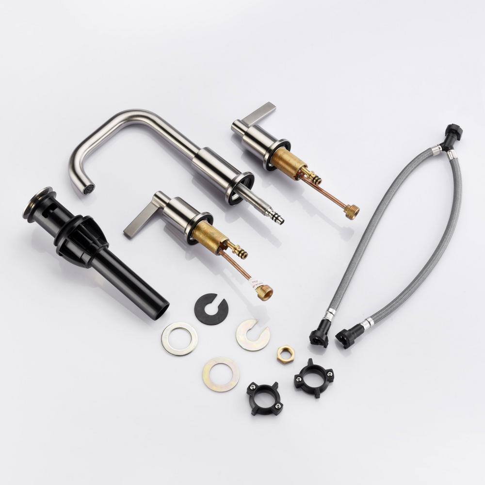 Brushed Nickel Modern Widespread Bathroom Faucet with Drain Assembly