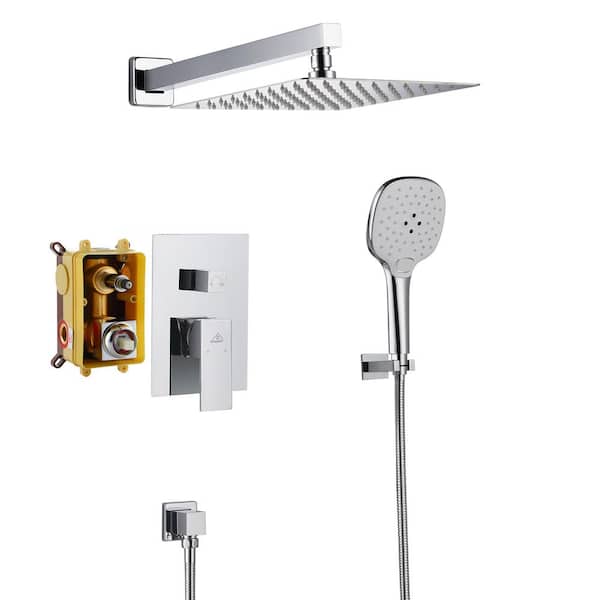 Dimakai 3-Spray 10 in. Dual Shower Head Wall Mounted Fixed and Handheld Shower Head 2.5GPM in Chrome Plated