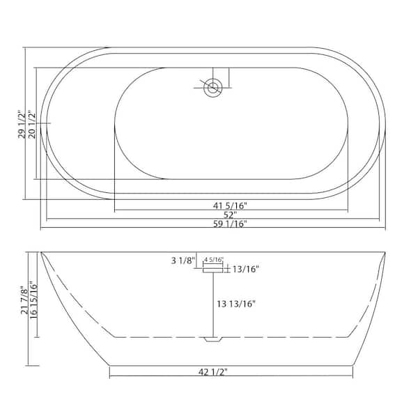 INSTER 59 in. x 29.5 in. Freestanding Oval Soaking Bathtub Acrylic