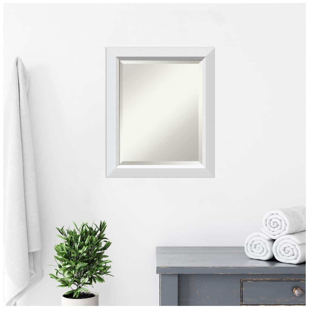 Blanco White Beveled Wood Bathroom Wall Mirror