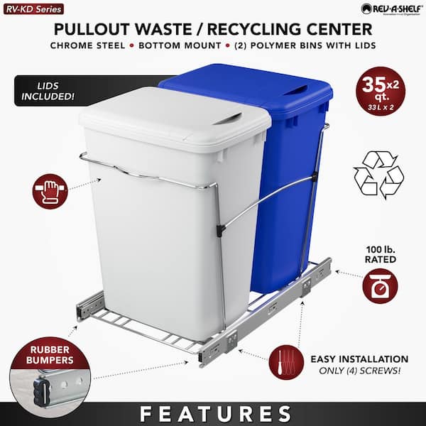 Blue/White Double Pull Out Trash Can 35 qt. for Kitchen