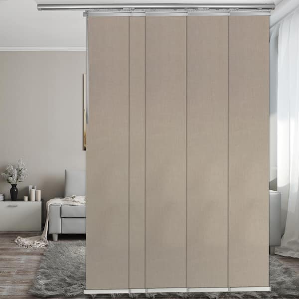 EMOH Adjustable Sliding Single Rail Track in Linen Beige with 15.75 in. Slates, Extendable 40 in. to 70 in. W x 94 in. L
