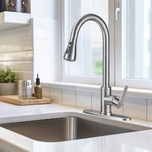 Gooseneck Single-Handle Pull Down Sprayer Kitchen Faucet with Deckplate Pull Out Sink Faucet in Brushed Nickel