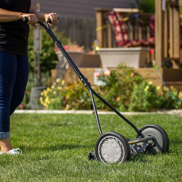Manual Walk Behind Push Reel Lawn Mower 12 Inch Adjustable Height 5 Blade Grass 