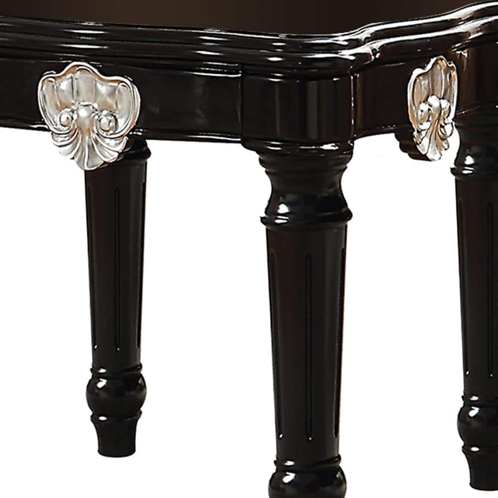 Black Carved Motif Square Wood End Table