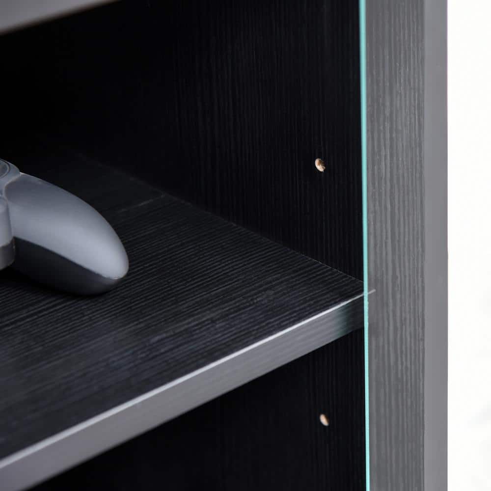 Black 5-Tier Media Console with Tempered Glass Doors