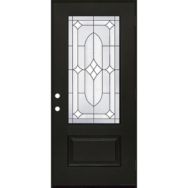 Regency 32 in. x 80 in. 3/4L Axis Glass LHOS Onyx Stain Fiberglass Prehung Front Door with 6-9/16 Jamb