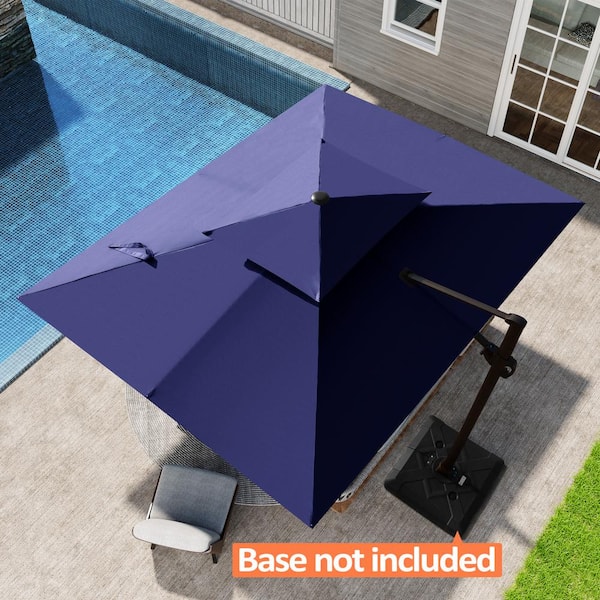 Double top 11 ft. x 9 ft. Rectangular Heavy-Duty 360-Degree Rotation Cantilever Patio Umbrella in Navy Blue