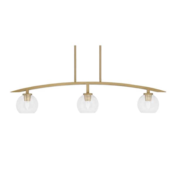 Unbranded Siena 3-Light, Brass, Linear Chandelier, Any room with Clear Bubble Glass Shades