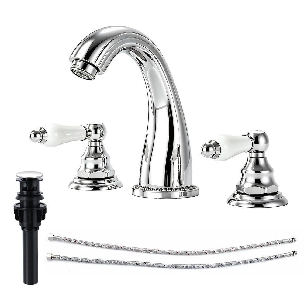 2 Handles 8 in. Widespread Bathroom Faucet 3-Hole Bathroom Sink Faucet With Pop-up Drain in Polished Chrome price history on PriceWatchPro