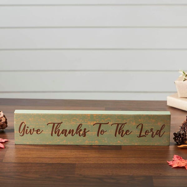 Give Thanks to the Lord 3 in. x 14 in. Green Base MDF Wall Art