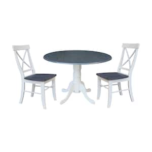 Brynwood 3-Piece 42 in. White/Heather Gray Round Drop-Leaf Wood Dining Set with Alexa Chairs