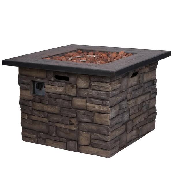 Shine Company Sevilla 34.5 in. Square Outdoor Fire Pit Table - Stone Shine Company Sevilla 34.5 in. Square Outdoor Fire Pit Table - Stone