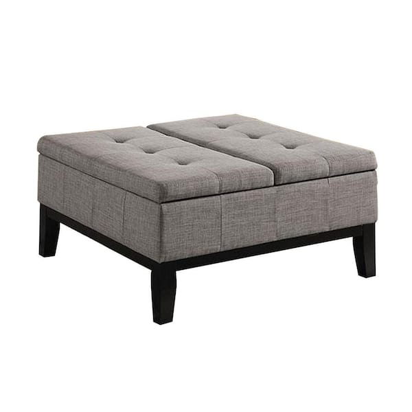 Benjara Gray and Espresso Fabric Square Storage Ottoman
