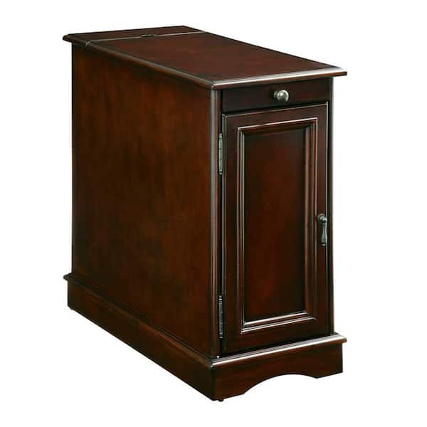 Lilith I Side Table with Built-in USB Outlet, Pull-out Cup Holder and Storage Cabinet in Cherry Finish