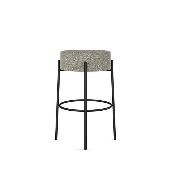 Clovis 26.75 in. Backless Counter Stool Light Beige and Grey Boucle Polyester / Black Metal