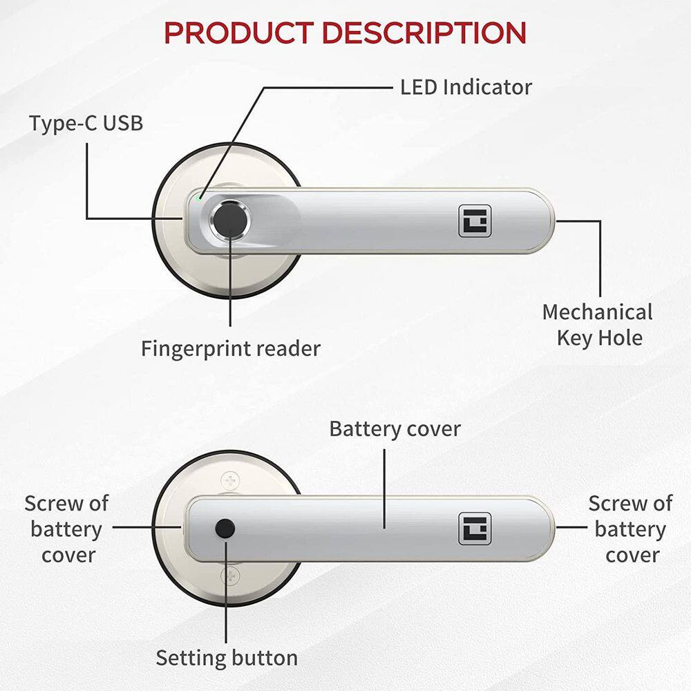 Black Aluminum Smart Keyless Entry Door Lock with Fingerprint