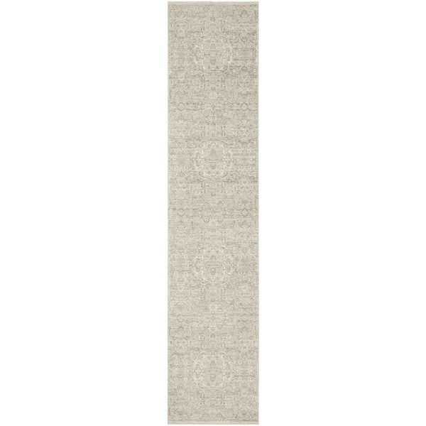 Outlines Grey 2 ft. x 10 ft. Medallion Traditional Runner Area Rug