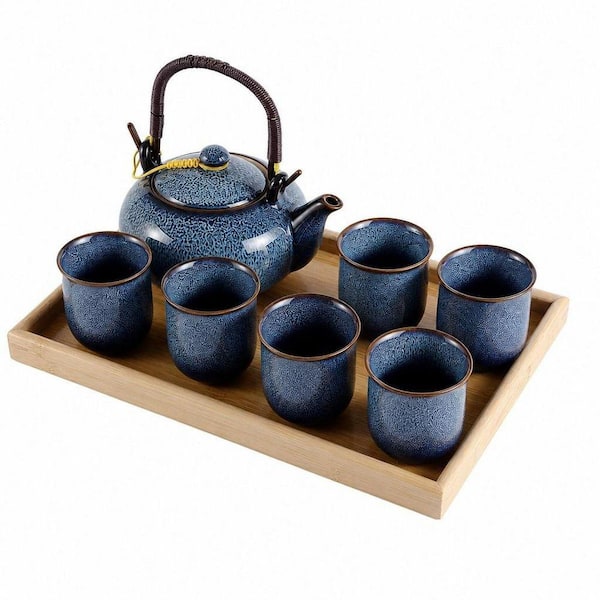 4-Cup Blue Porcelain Tea Set with 1-Teapot Set, 6-Tea Cups, 1-Tea Tray, and 1-Stainless Infuser