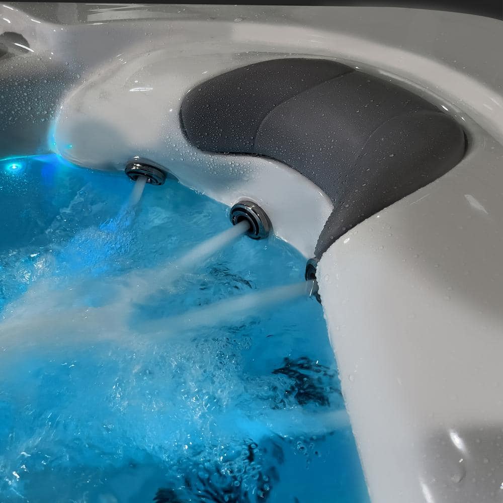 Gloss White and Grey 5-Person Rectangle Electric Hot Tub