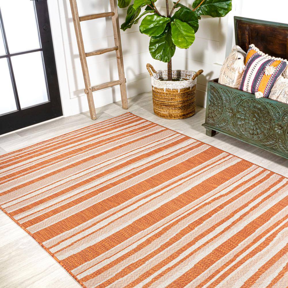 Castara Chic Orange & Cream Striped Synthetic 5x8 Area Rug