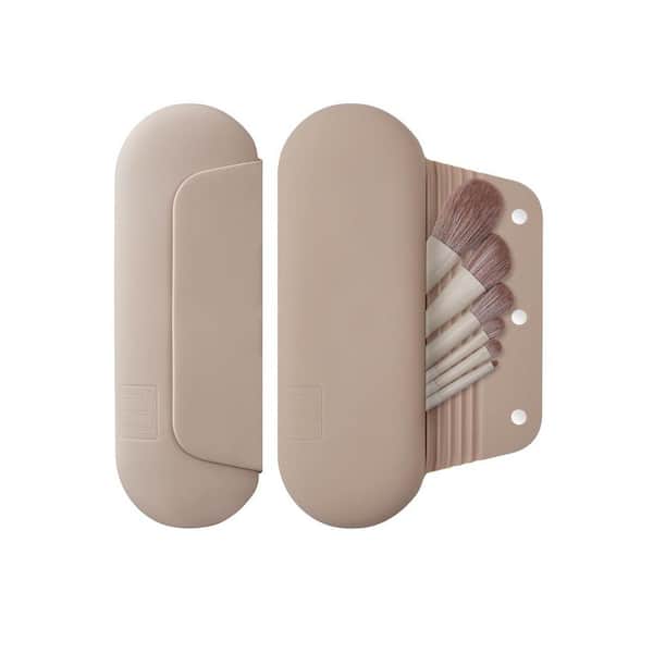 Walnut Silicone Makeup Brush Holder with Magnetic Closure-Soft, Portable Travel Cosmetic Toiletry Bag for Face Brushes