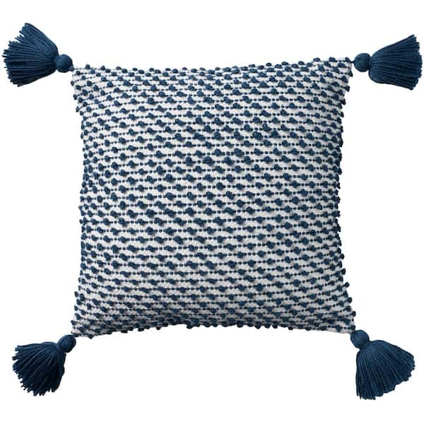 Mina Victory Outdoor Pillows Navy 18 in. x 18 in. Square Throw Pillow
