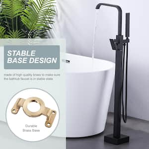 Single-Handle Floor Mount Freestanding Tub Faucet Bathtub Filler with Hand Shower in Matte Black
