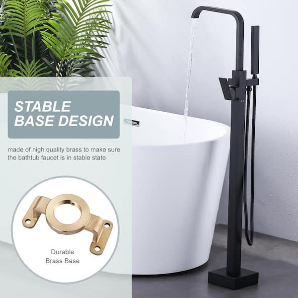 Brass Single-Handle Floor Mount Claw Foot Freestanding Tub Faucet Bathtub Filler with Hand Shower in Matte Black