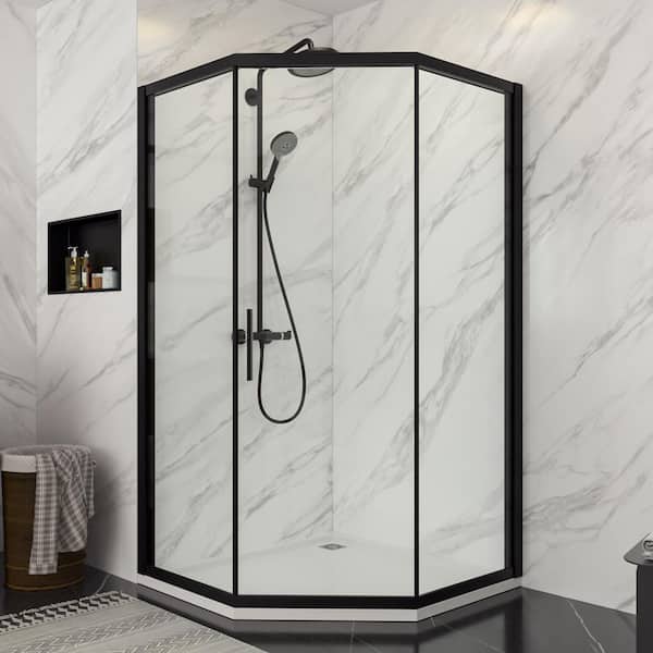 42 in. W x 76 in. H Neo-Angle Pivot Framed Interior Sliding Corner Shower Door with Clear Glass