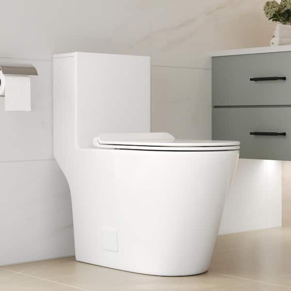 1-Piece 0.8/1.2 GPF Dual Flush 17 in. ADA Height Elongated Toilet in White 12 in. Rough in Map 1000g, Seat Included