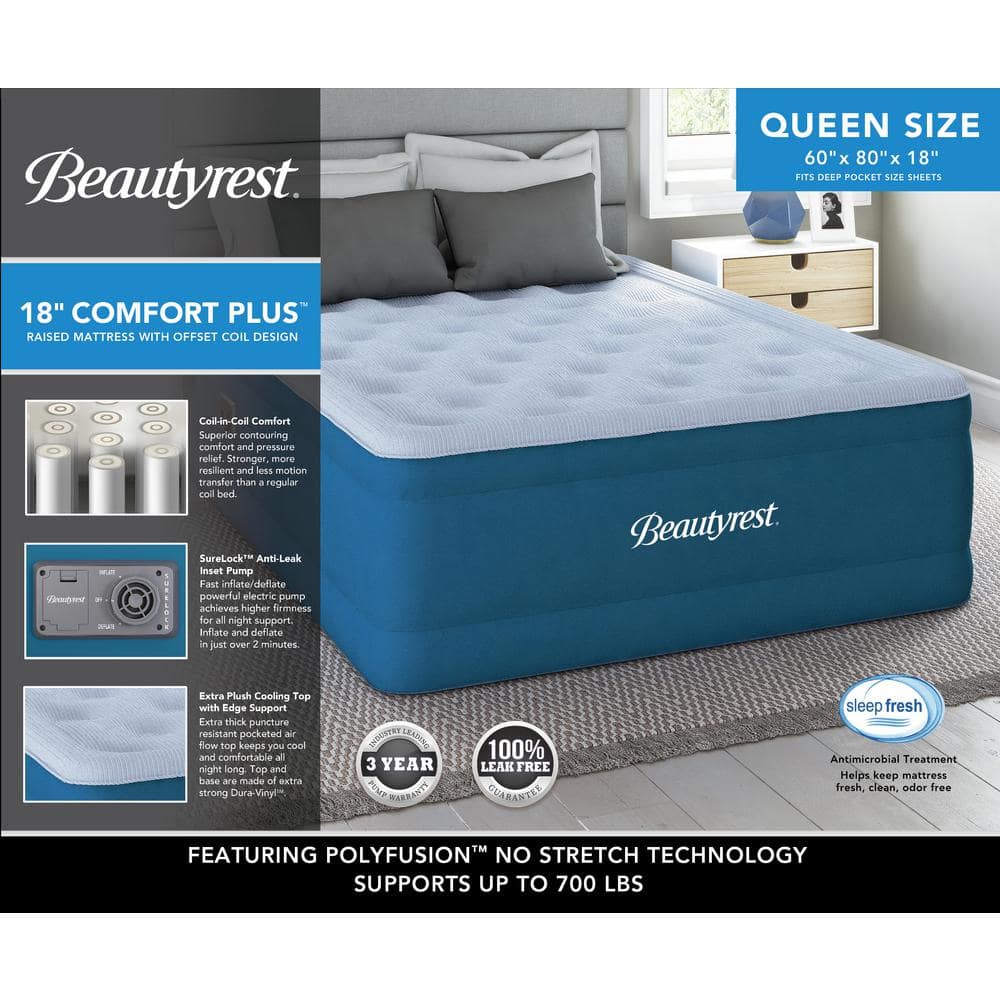 Queen Blue Raised Inflatable Air Mattress with Built-in Pump